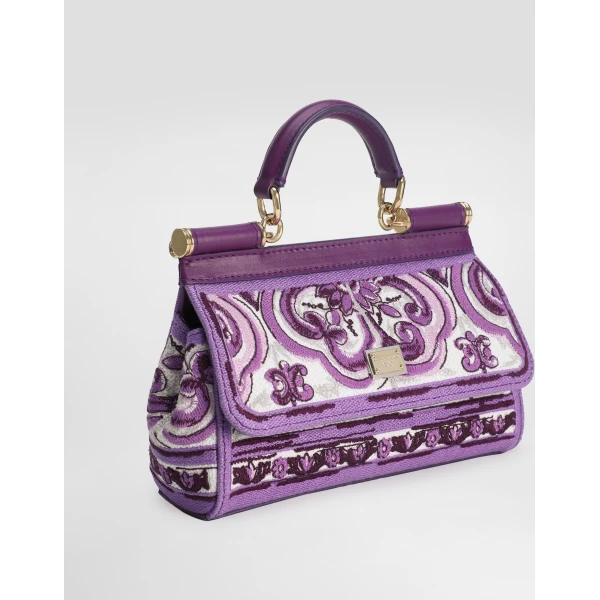 Multicolour Dolce & Gabbana Small Sicily handbag with Majolica embroidery, view 6 | Totes & Top-Handle Bags