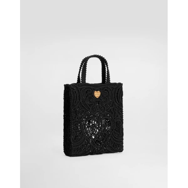 Black Dolce & Gabbana Small cordonetto lace shopper, view 3 | Totes & Top-Handle Bags