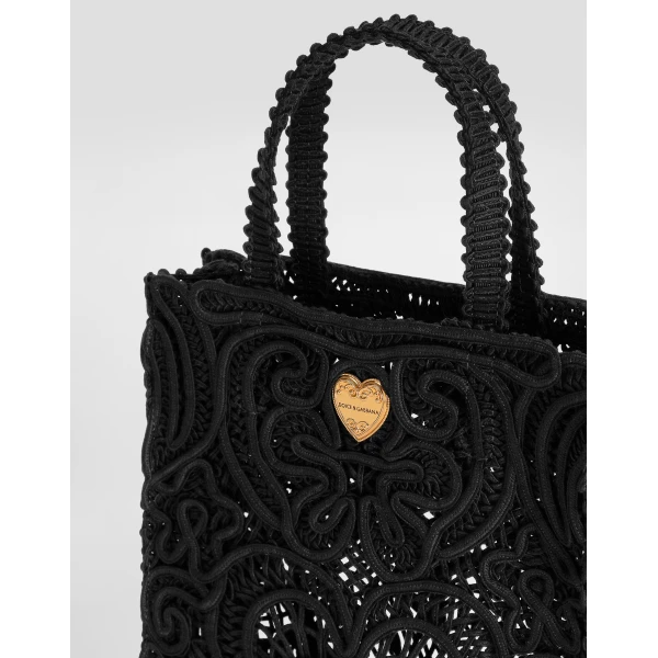 Black Dolce & Gabbana Small cordonetto lace shopper, view 6 | Totes & Top-Handle Bags