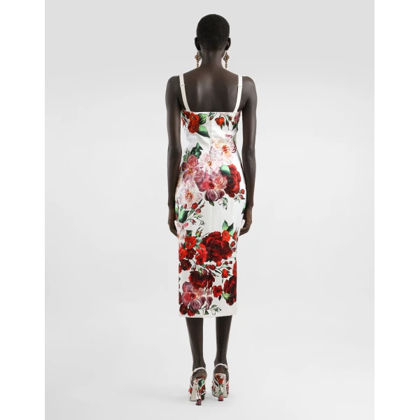 Print Dolce & Gabbana Strapless satin calf-length dress with rose print, view 3 | Midi Dresses