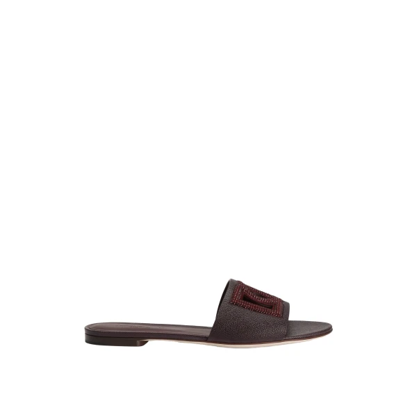 Bordeaux Dolce & Gabbana Suede and dauphine calfskin flat slippers | Flip Flops & Slides