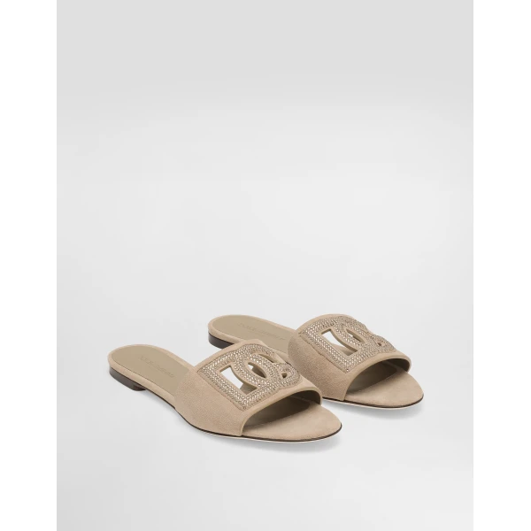 Beige Dolce & Gabbana Suede slippers with rhinestones, view 2 | Flip Flops & Slides