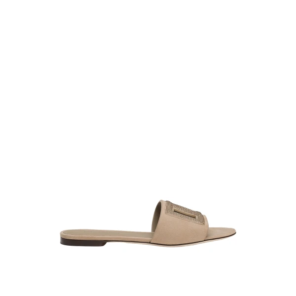 Beige Dolce & Gabbana Suede slippers with rhinestones | Flip Flops & Slides