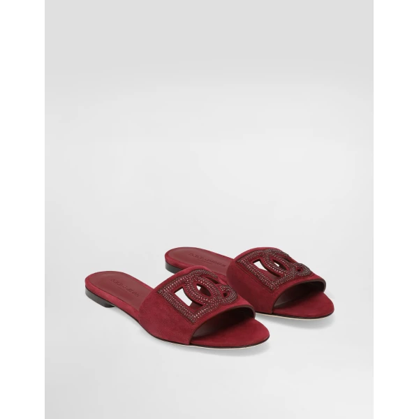 Grey Dolce & Gabbana Suede slippers with rhinestones, view 2 | Flip Flops & Slides