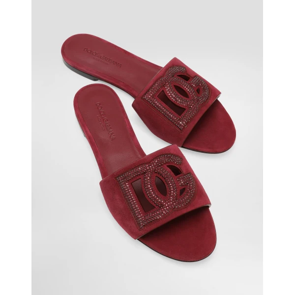 Grey Dolce & Gabbana Suede slippers with rhinestones, view 4 | Flip Flops & Slides