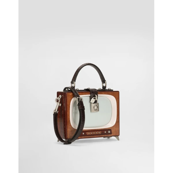 Multicolour Dolce & Gabbana Tv Dolce Box bag in hand-painted wood, view 3 | Totes & Top-Handle Bags