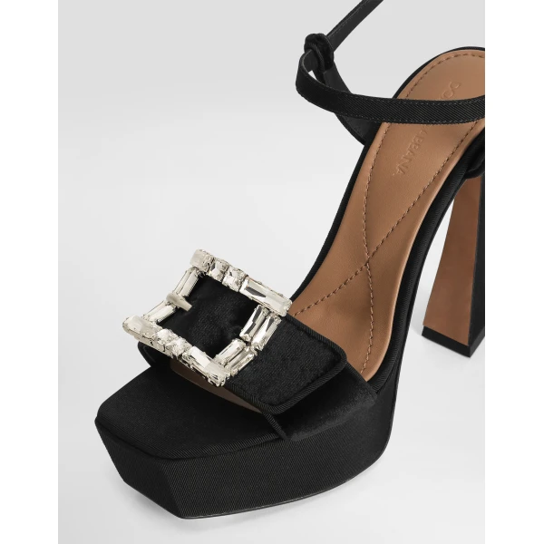 Black Dolce & Gabbana Velvet platform sandals with bejeweled buckle, view 4 | Sandals
