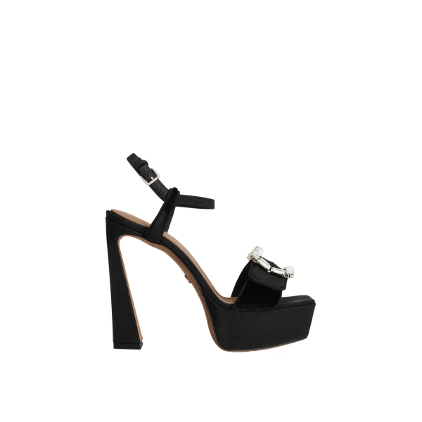 Velvet platform sandals with bejeweled buckle