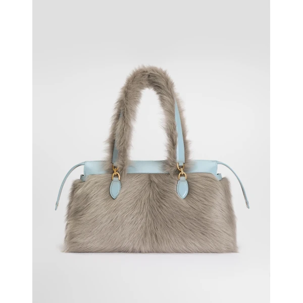 Multicolour Dolce & Gabbana Vittoria shoulder bag in shearling and calfskin, view 3 | Shoulder & Crossbody Bags
