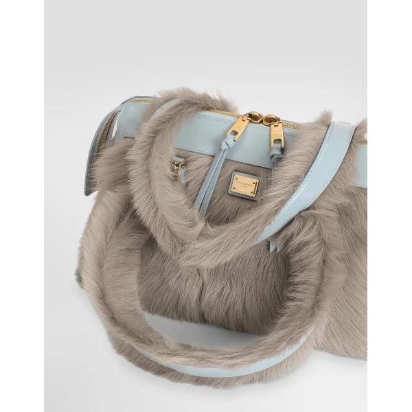 Multicolour Dolce & Gabbana Vittoria shoulder bag in shearling and calfskin, view 4 | Shoulder & Crossbody Bags