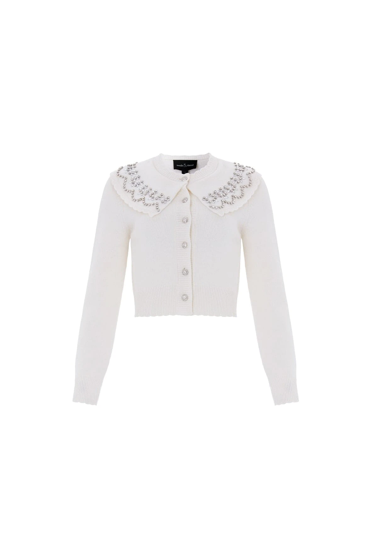 Embellished Cape Collar Cardigan in Cream