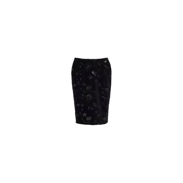 Elie Saab Embroidered Velvet Pencil Skirt