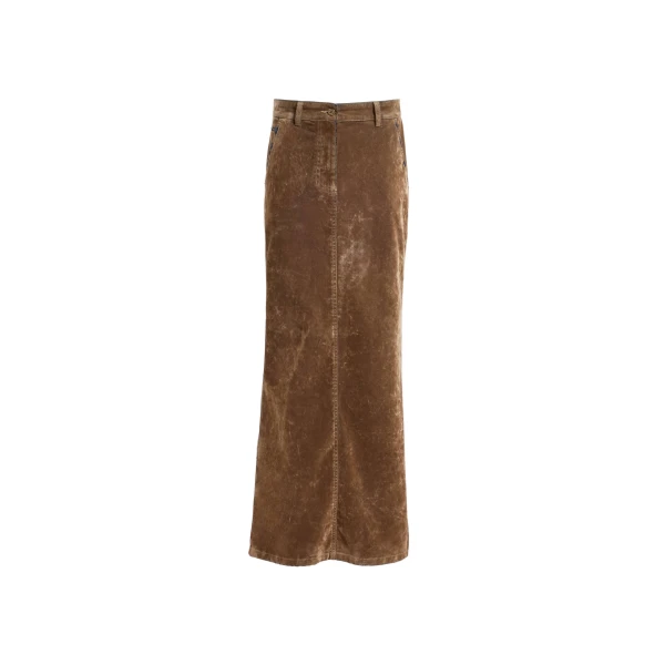 Elie Saab Flocked Denim Long Skirt
