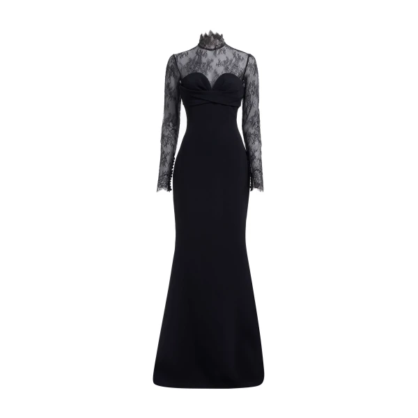 Elie Saab High Neck Cady with Lace Dress