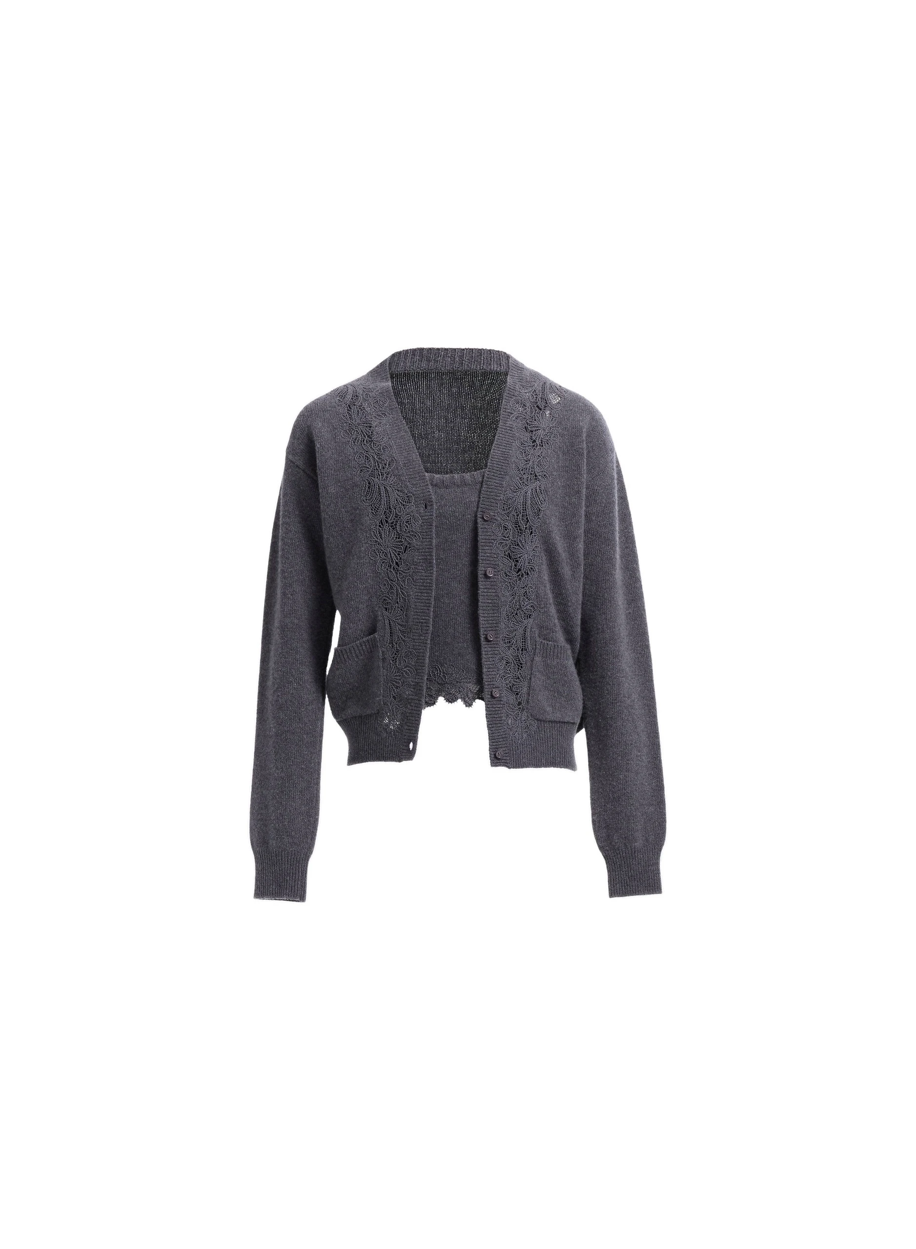 Elie Saab Knit & Lace Trim Twin Set Elie Saab Knit & Lace Trim Twin Set