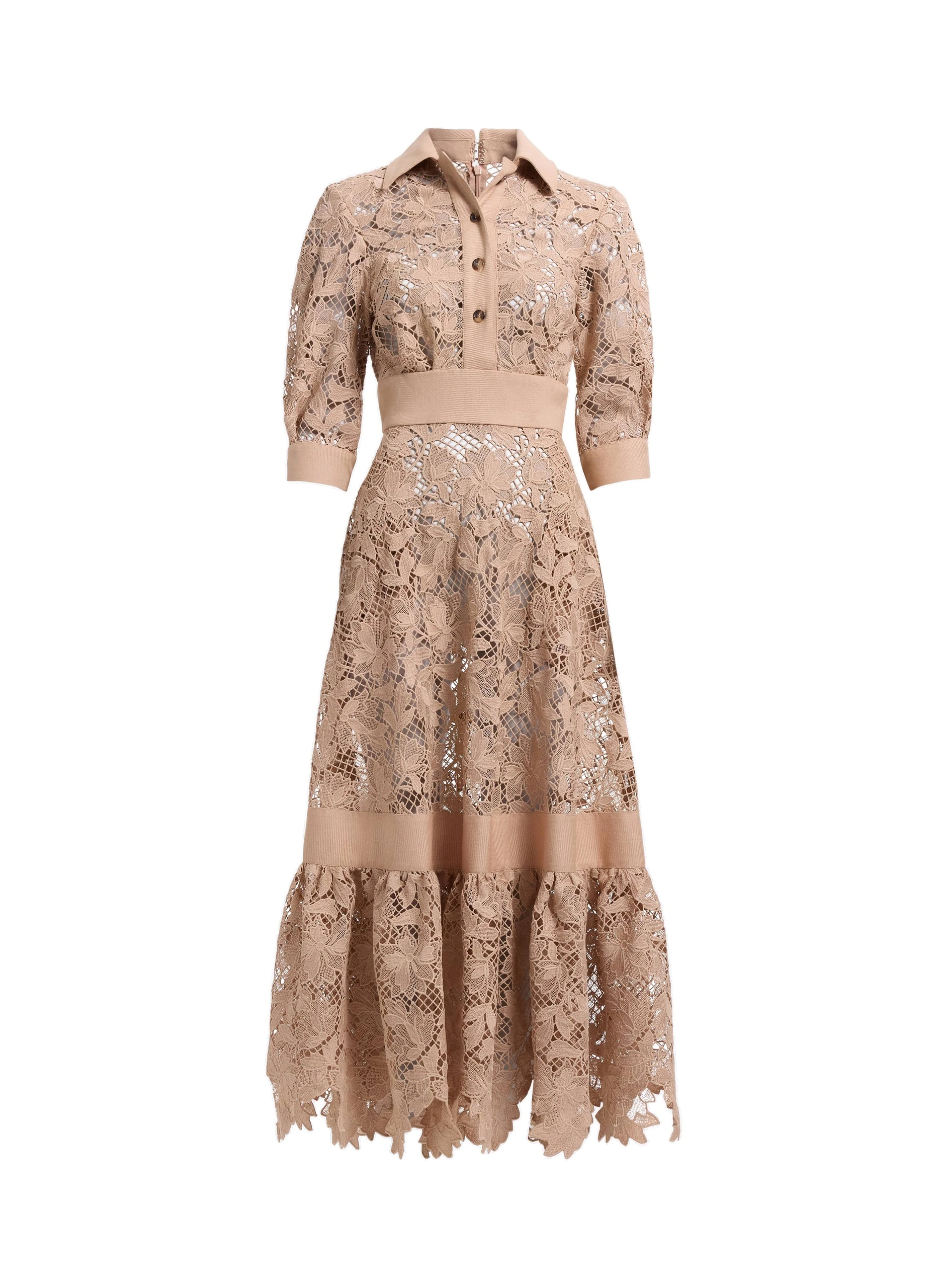 Elie Saab Macramé & Drill Midi Dress Elie Saab Macramé & Drill Midi Dress