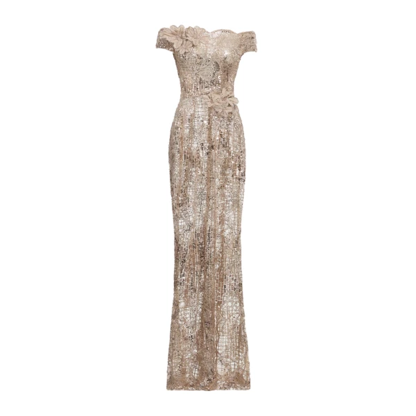 Off-the-Shoulder Sequin Embroidered Dress
