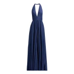 Elie Saab Pleated Denim Long Dress