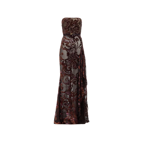Elie Saab Strapless Devoré Long Dress