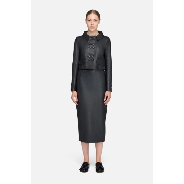 Emilia Wickstead Aelin Jacket in Black Grain Leather | Leather Jackets | Luxury Shoes 