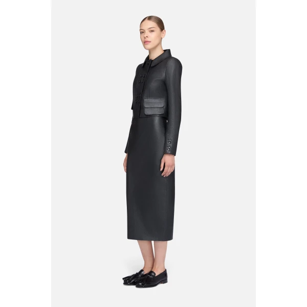 Emilia Wickstead Aelin Jacket in Black Grain Leather | Leather Jackets | Luxury Shoes 