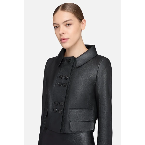 Emilia Wickstead Aelin Jacket in Black Grain Leather | Leather Jackets | Luxury Shoes 
