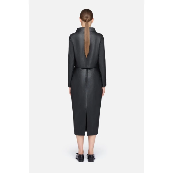 Emilia Wickstead Aelin Jacket in Black Grain Leather | Leather Jackets | Luxury Shoes 