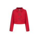 Emilia Wickstead Aelin Jacket in Red Birdseye Suiting | Luxury Shoes 