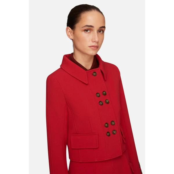 Emilia Wickstead Aelin Jacket in Red Birdseye Suiting | Jackets | Luxury Shoes 