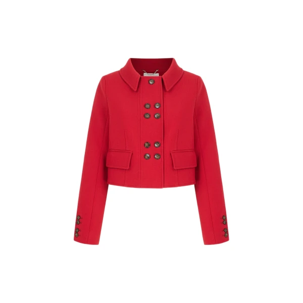 Emilia Wickstead Aelin Jacket in Red Birdseye Suiting | Luxury Shoes 