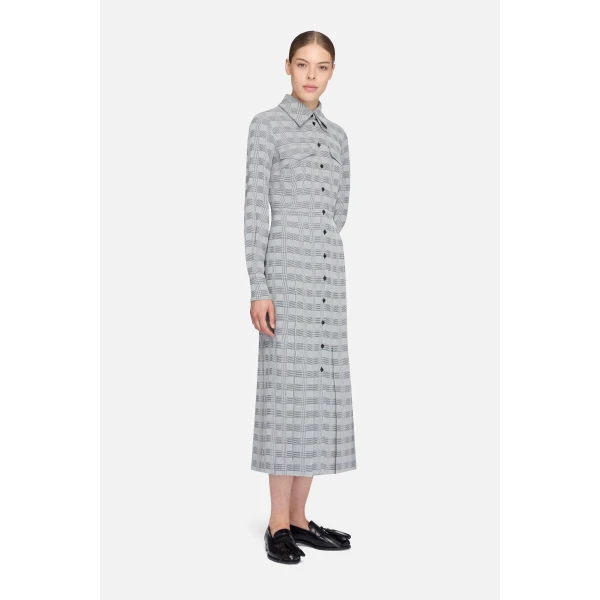 Emilia Wickstead Caliste Dress in Black & White Prince of Wales Check | Midi Dresses | Luxury Shoes 