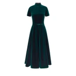 Emilia Wickstead Camilla Dress in Green Velvet | Luxury Shoes 