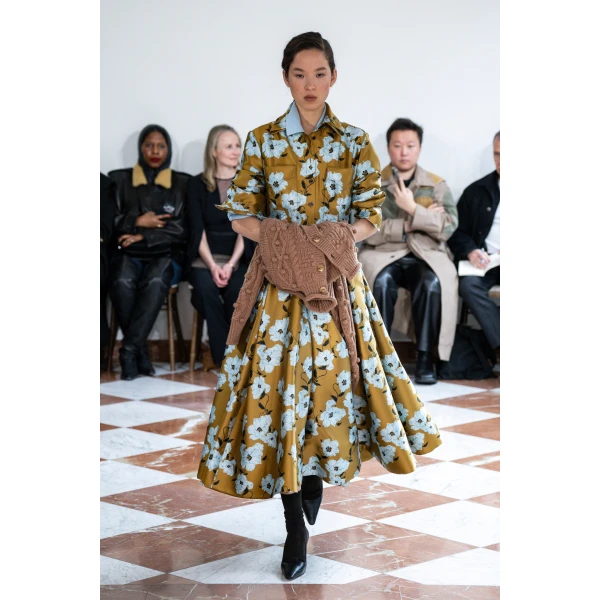 Emilia Wickstead Celeste Dress in Mustard & Blue Breezy Poppy Mikado | Midi Dresses | Luxury Shoes 