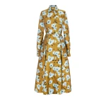 Emilia Wickstead Celeste Dress in Mustard & Blue Breezy Poppy Mikado | Luxury Shoes 