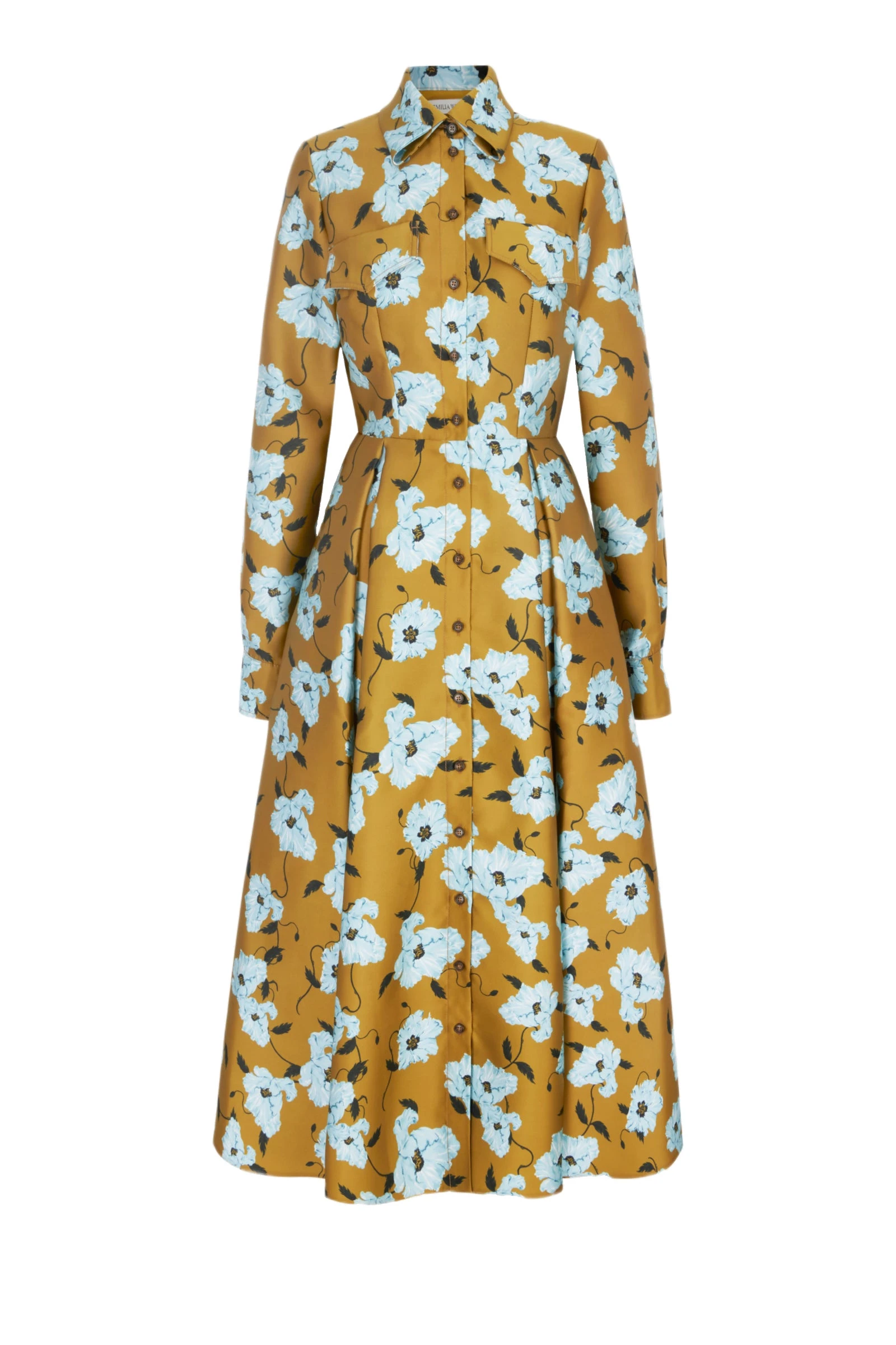 Emilia Wickstead Celeste Dress in Mustard & Blue Breezy Poppy Mikado Emilia Wickstead Celeste Dress in Mustard & Blue Breezy Poppy Mikado | Luxury Shoes