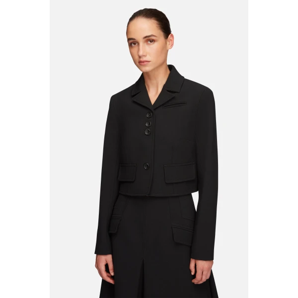Emilia Wickstead Chapel Jacket in Black Birdseye Suiting | Jackets | Luxury Shoes 