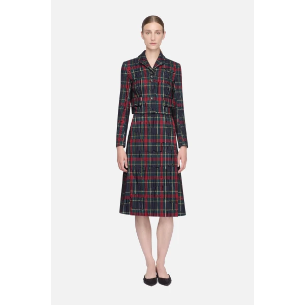 Emilia Wickstead Chapel Jacket in Red & Green Flocked Check | Jackets | Luxury Shoes 