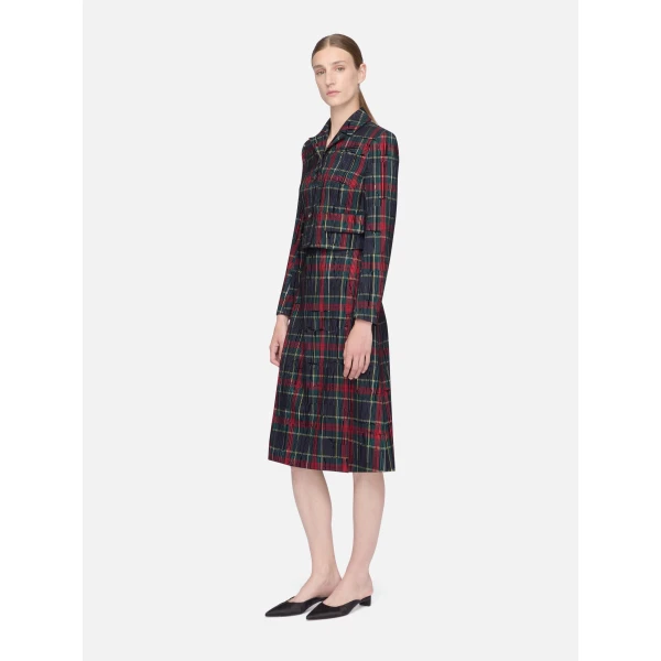 Emilia Wickstead Chapel Jacket in Red & Green Flocked Check | Jackets | Luxury Shoes 
