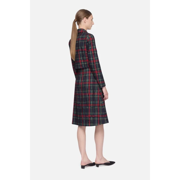 Emilia Wickstead Chapel Jacket in Red & Green Flocked Check | Jackets | Luxury Shoes 