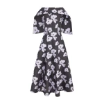 Emilia Wickstead Cyralisse Dress in Chocolate & Lilac Breezy Poppy Mikado | Luxury Shoes 