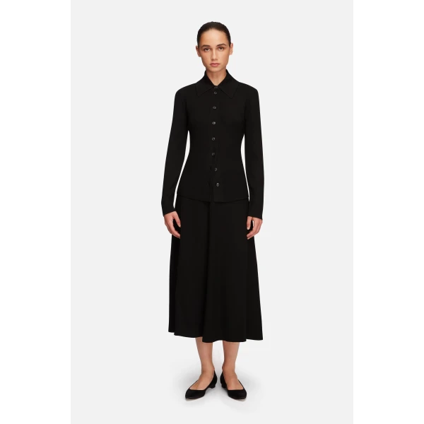 Emilia Wickstead Dorian Skirt in Black Cashfeel | Maxi Skirts | Luxury Shoes 
