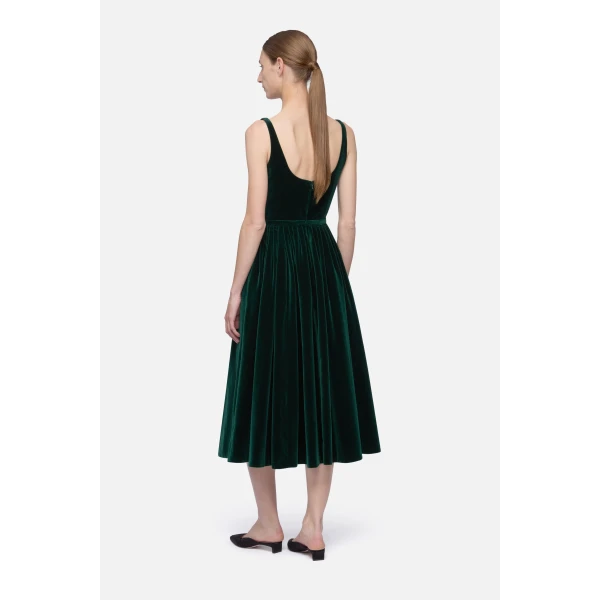 Emilia Wickstead Eagle Dress in Green Cotton Velvet | Midi Dresses | Luxury Shoes 