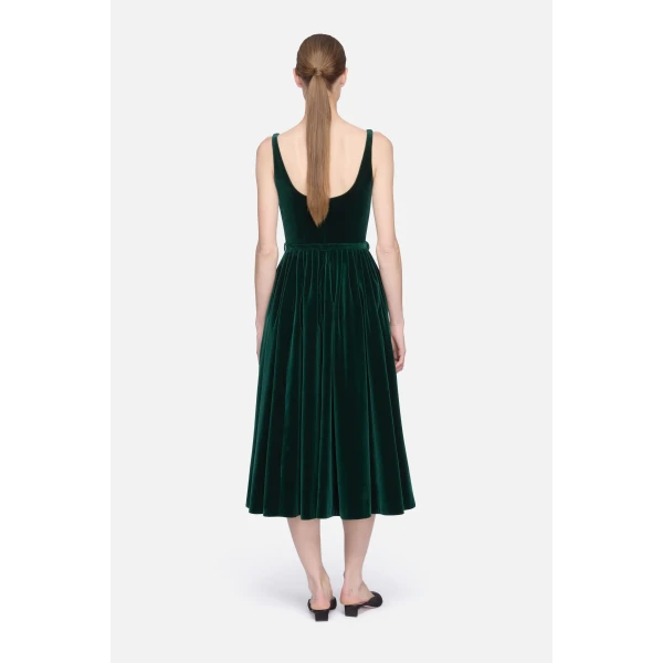 Emilia Wickstead Eagle Dress in Green Cotton Velvet | Midi Dresses | Luxury Shoes 