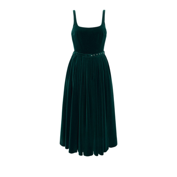 Emilia Wickstead Eagle Dress in Green Cotton Velvet | Luxury Shoes 