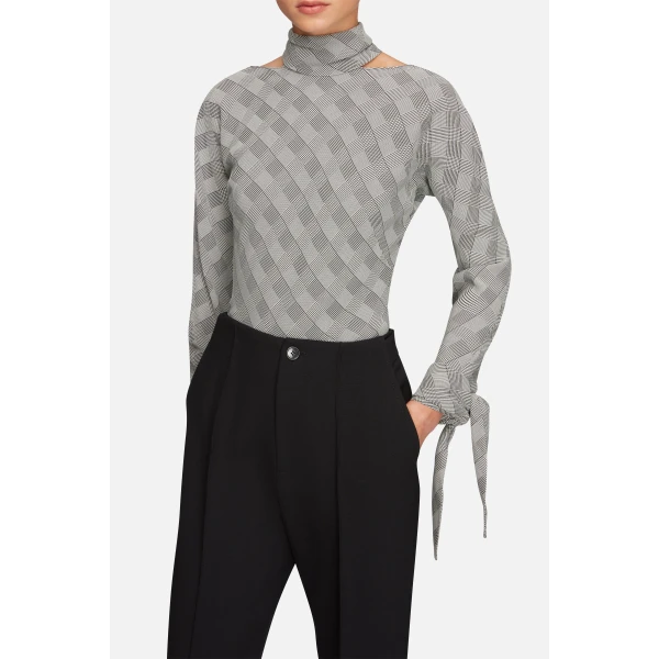 Emilia Wickstead Emilienne Top in Black & White Prince of Wales Check | Long Sleeve | Luxury Shoes 
