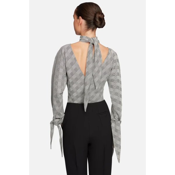 Emilia Wickstead Emilienne Top in Black & White Prince of Wales Check | Long Sleeve | Luxury Shoes 
