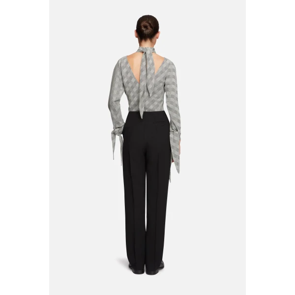 Emilia Wickstead Emilienne Top in Black & White Prince of Wales Check | Long Sleeve | Luxury Shoes 