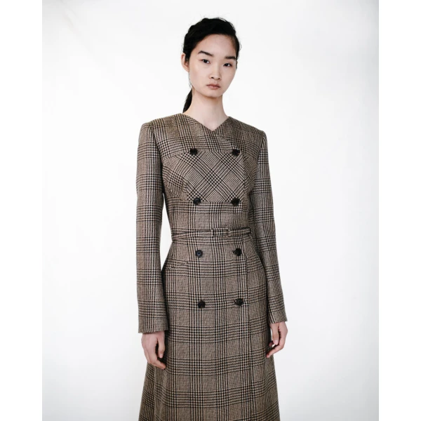 Emilia Wickstead Gilliane Dress in Black & Camel Prince of Wales Check | Midi Dresses | Luxury Shoes 