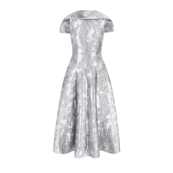 Emilia Wickstead Harlow Dress in Silver Metallic Cloque | Luxury Shoes 