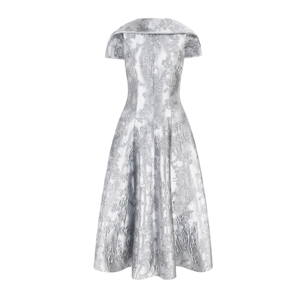 Emilia Wickstead Harlow Dress in Silver Metallic Cloque | Luxury Shoes 